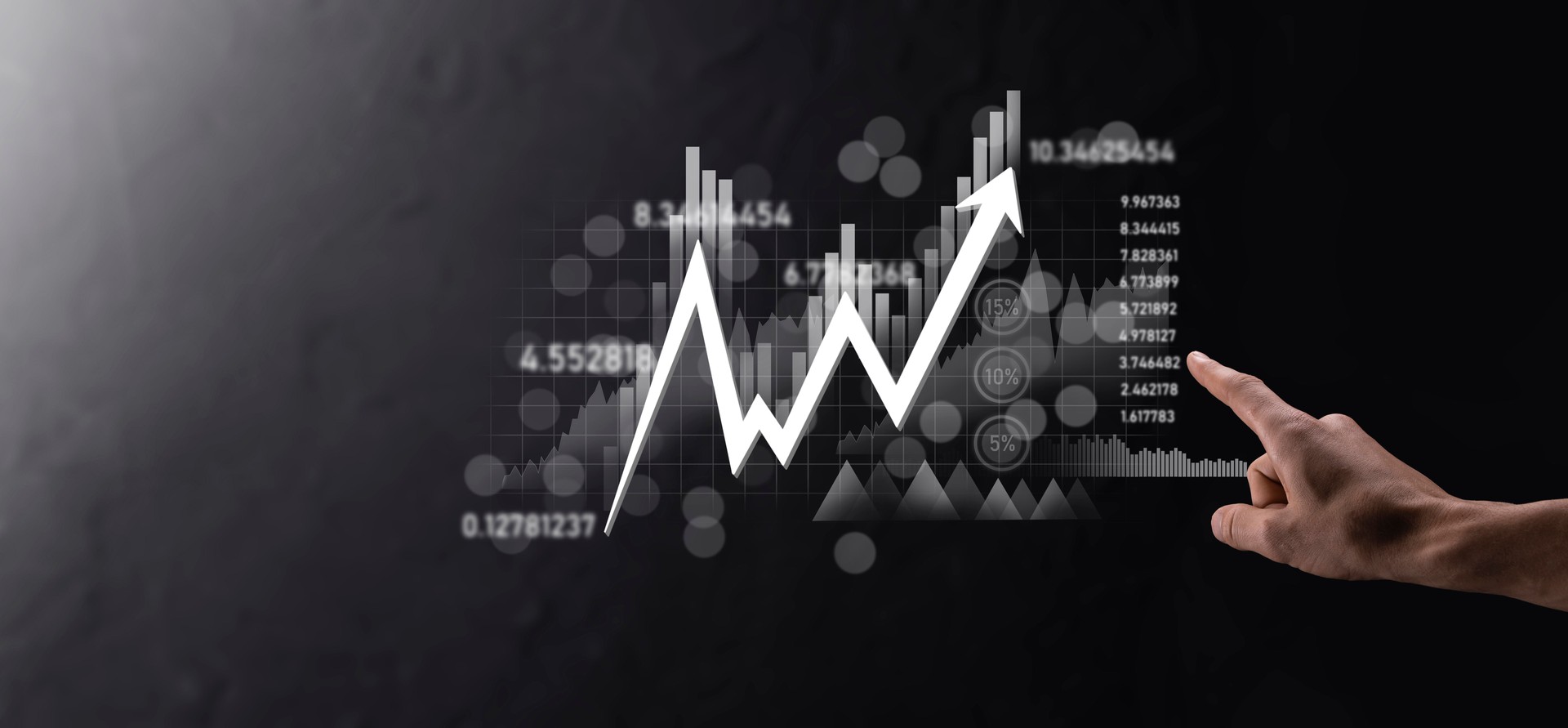 Hand hold sales data and economic growth graph chart. Business planning and strategy. Analysing trading of exchange. Financial and banking. Technology digital marketing.Profit and growing plan.